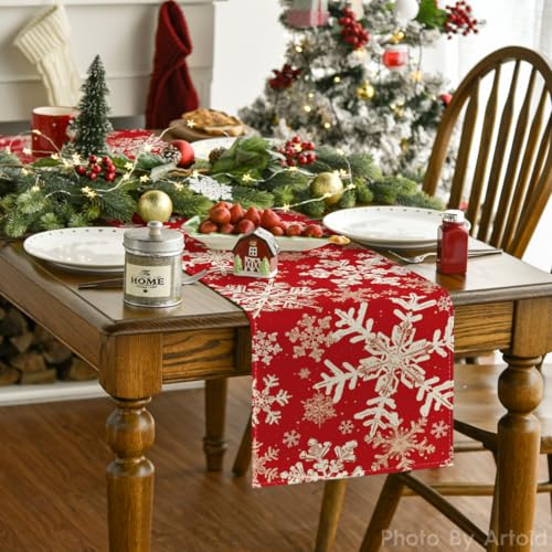 Artoid Mode Navy Blue Snowflakes Christmas Table Runner, Seasonal Winter Holiday Kitchen Dining Table Decoration for Home Party Decor 13x72 Inch