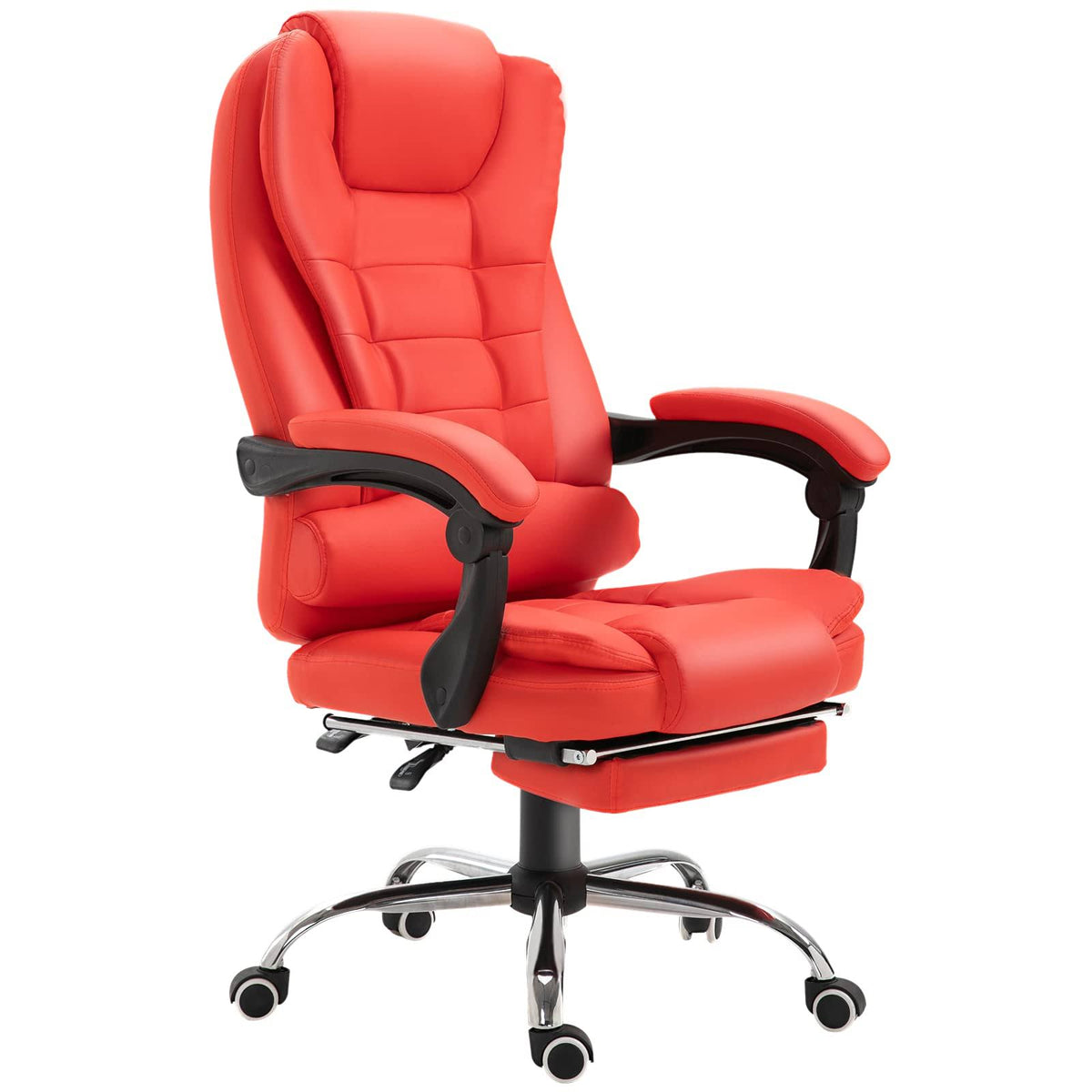 HOMCOM Reclining PU Leather Executive Home Office Chair with Footrest - Red