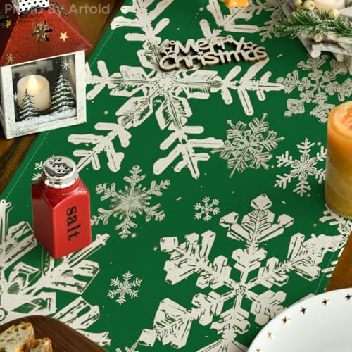 Artoid Mode Navy Blue Snowflakes Christmas Table Runner, Seasonal Winter Holiday Kitchen Dining Table Decoration for Home Party Decor 13x72 Inch