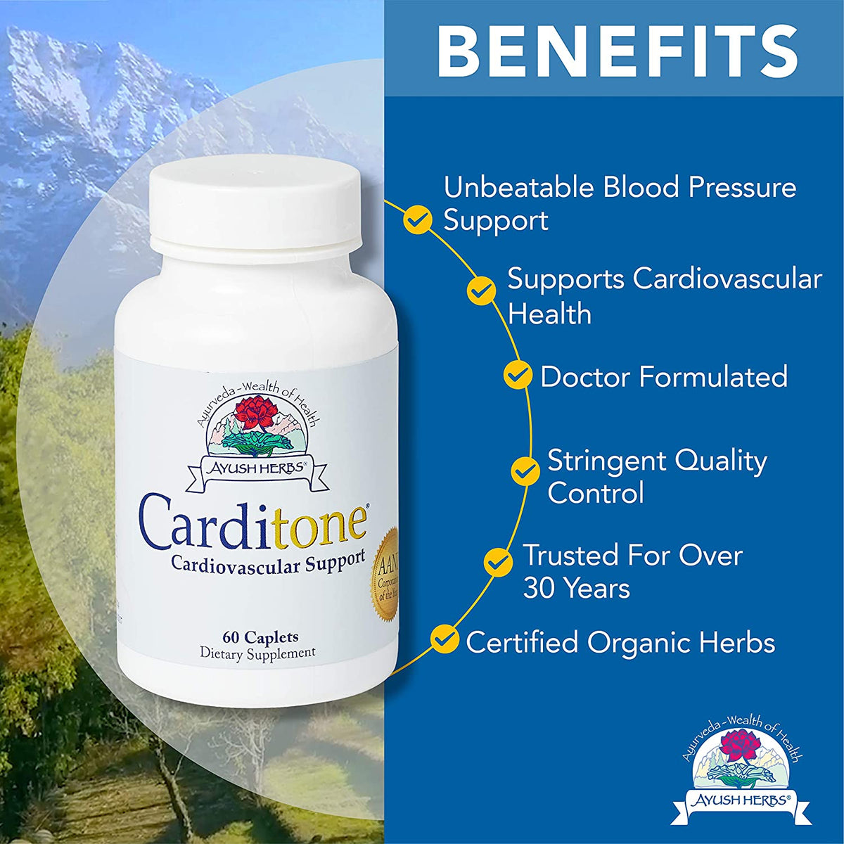 Ayush Herbs Carditone, Unbeatable Blood Pressure and Cardiovascular Support Herbal Supplement, 60 Tablets