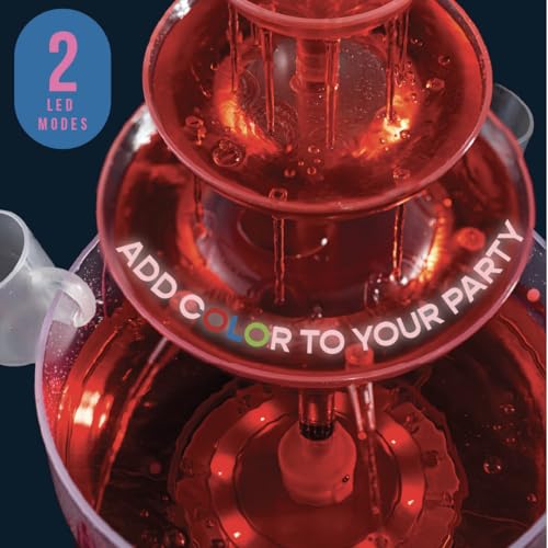 Kusini Drink Fountain for Parties - 1.5 Gal, 3 Tier Punch Bowl Champagne Tower, LED Base, 4 Reusable Cups - Drink Tower Machine for Soda, Juice, Mimosa, Pani Puri Fountain for Party Hosting Supplies