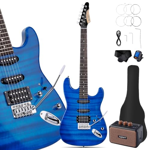 Leo Jaymz 39 Full Size ST Style Electric Guitar Starter Kit with SSH Pickup, 5W Portable Amp, Tuner, Gig Bag, Strap & Accessories (Violet Ocean)