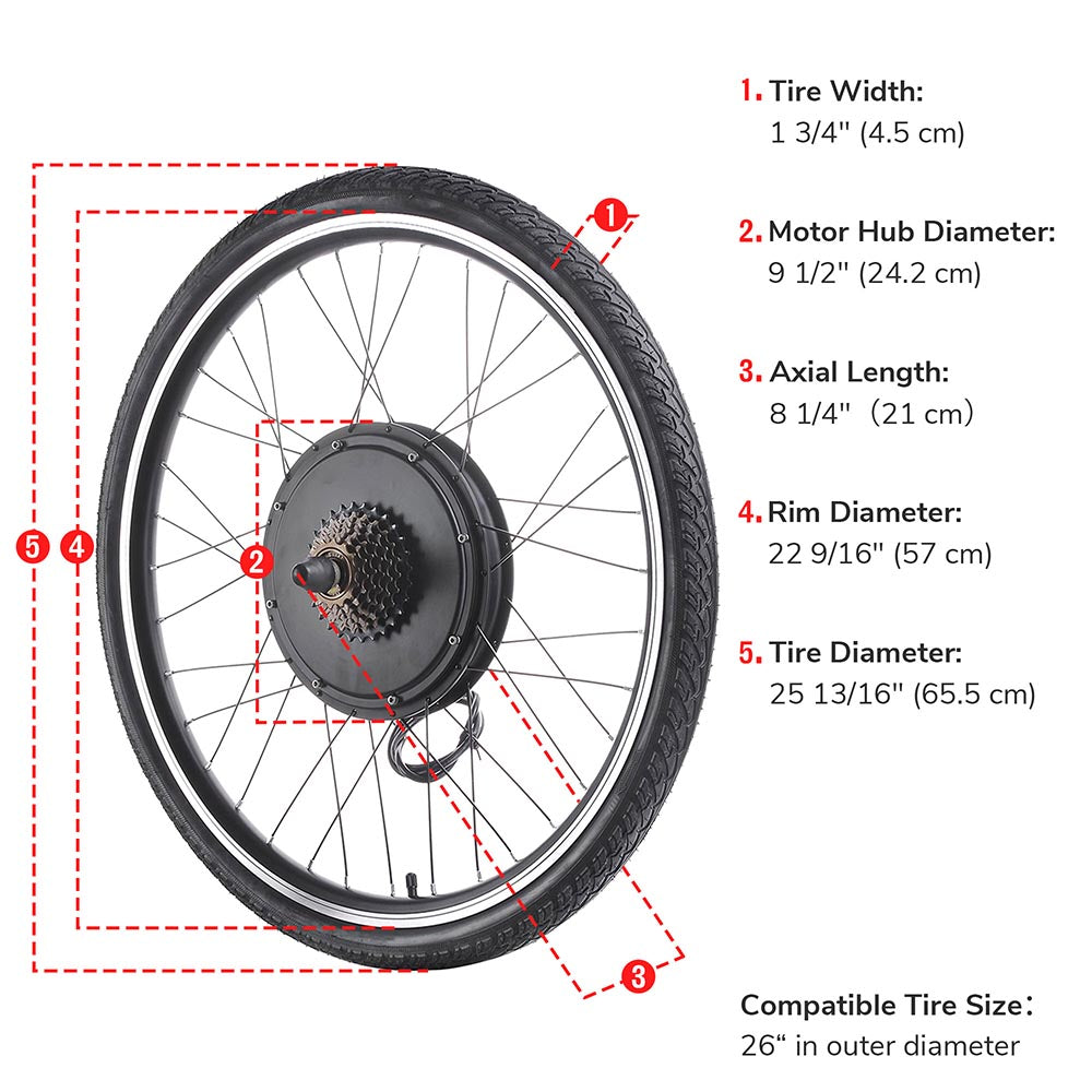 TheLAShop 48v 1000w 26 Inch Front/ Rear Electric Bicycle Motor Conversion Kit