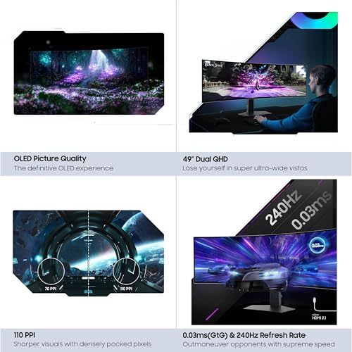 Samsung 49 Odyssey OLED (G93SC) Series Curved Gaming Monitor w QD-OLED, 240Hz, 0.03ms, DQHD, G-Sync Compatible, AMD FreeSync Premium Pro,Height Adjustable Stand,3 Yr Warranty,LS49CG932SNXZA