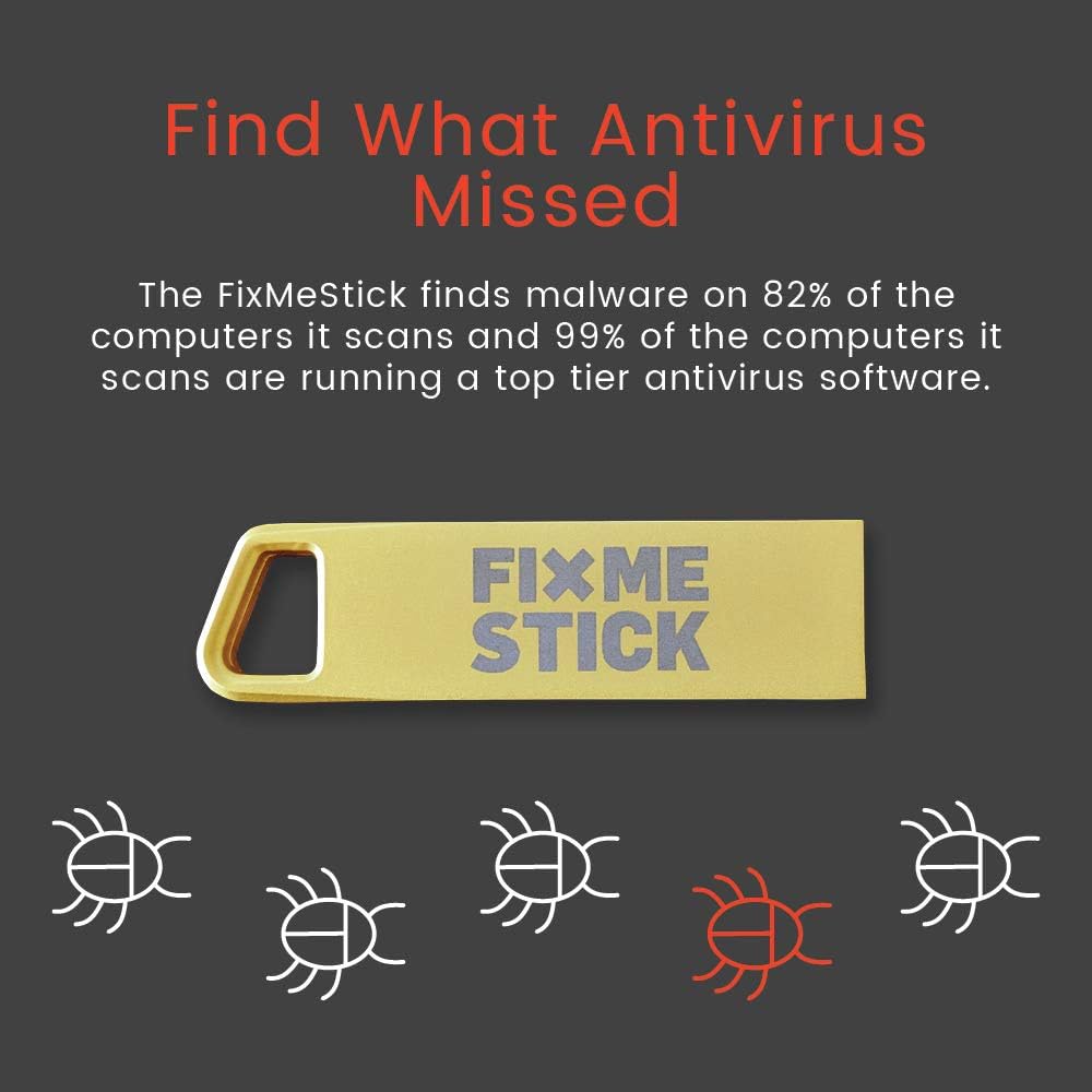 FixMeStick Gold Computer Virus Removal Stick for Windows PCs - Unlimited Use on Up to 3 Laptops or Desktops for 1 Year - Works with Your Antivirus