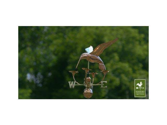 Good Directions Hummingbird with Flowers Weathervane Polished Copper