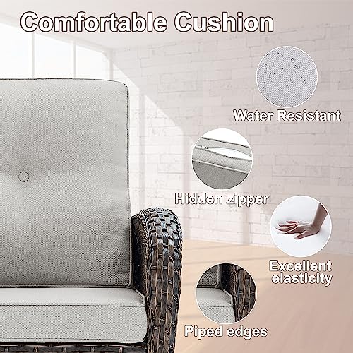 Patio Wicker Chairs Swivel Rocker - Outdoor Swivel Rocking Chairs Set of 2 with Rattan Side Table, Patio Swivel Glider Chair 3 Piece Patio Furniture Sets for Deck Porch Pool Brown/Blue