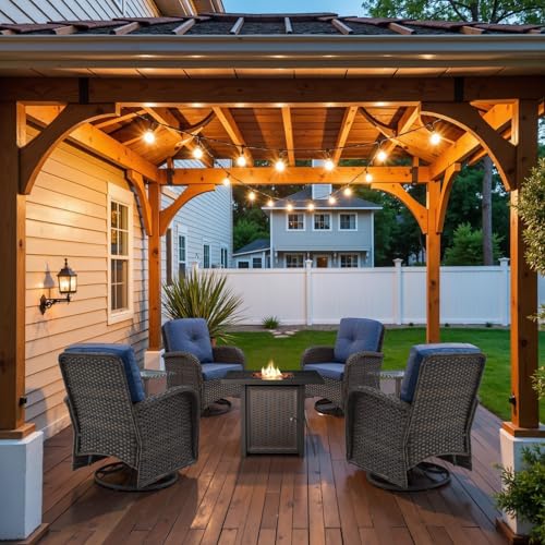 Patio Wicker Chairs Swivel Rocker - Outdoor Swivel Rocking Chairs Set of 2 with Rattan Side Table, Patio Swivel Glider Chair 3 Piece Patio Furniture Sets for Deck Porch Pool Brown/Blue