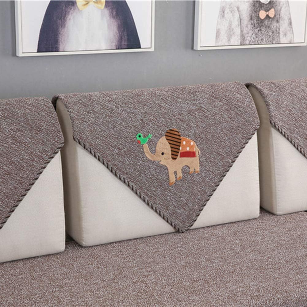 Solid Color Soft Cotton Woven Sectional Couch Cover Non Slip Simple Style Sofa Cover Decorative Home Sofa Loveseat with Small Elephant Pattern-Brown-a 45x45cm
