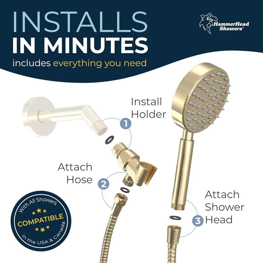 HammerHead Showers? Solid Metal LOW FLOW Handheld Shower Head with Hose and Brass Holder - OIL RUBBED BRONZE ?C Water Saving 1.75 GPM Detachable Shower Head - Adjustable Shower Wand Bracket & 6ft Hose