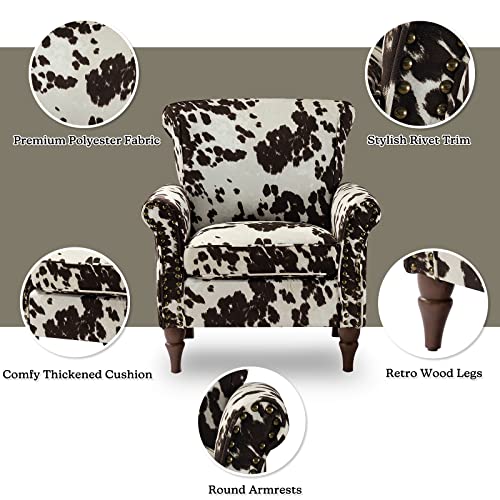 HULALA HOME Modern Wingback Accent Chair with Wood Legs & Removable Cushion, Comfy Upholstered Armchair with Nailhead Trim, Floral Pattern Single Sofa Chair for Living Room Bedroom, Blue