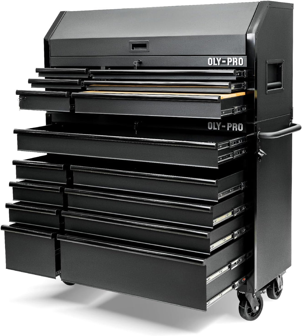 Olympia Tools Heavy Duty 52in. 15-Drawer Tool Chest and Rolling Cabinet Combo, Mechanic Tool Organizer Box for Garage Workshop, Black