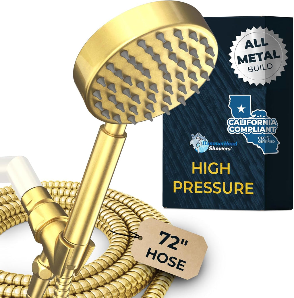 HammerHead Showers? Solid Metal LOW FLOW Handheld Shower Head with Hose and Brass Holder - OIL RUBBED BRONZE ?C Water Saving 1.75 GPM Detachable Shower Head - Adjustable Shower Wand Bracket & 6ft Hose
