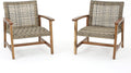 Christopher Knight Home Hampton Outdoor Mid-Century Wicker Club Chairs with Acacia Wood Frame, 2-Pcs Set, Natural Stained / Grey