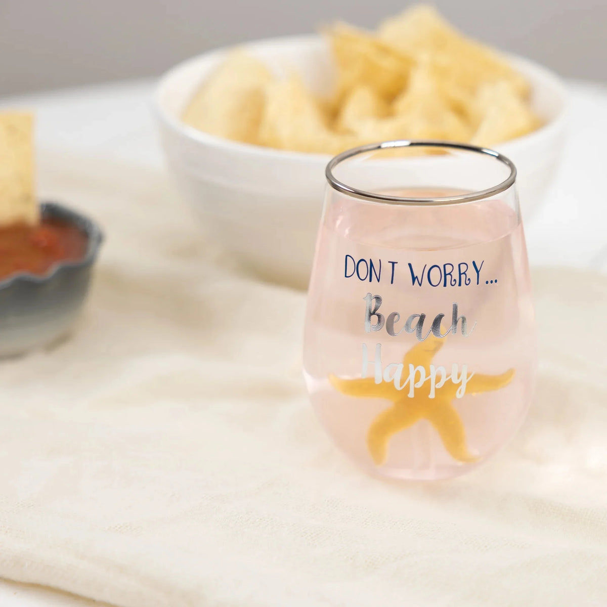 Beach Happy - Starfish 19 oz. Stemless Wine Glass with 3-D Figurine
