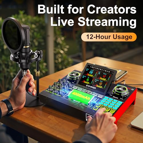 Podcast Microphone Bundle with Live Sound Card Audio Mixer, Podcast Equipment Bundle with 3.5mm Condenser Microphone for Pc/Phone Live Streaming Singing Gaming, Sound Board with Voice Changer, Denoise