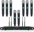 Wireless Microphone System, Phenyx Pro 8-Channel UHF Cordless Mic Set with Eight Handheld Mics, Fixed Frequency, All Metal Build, Long Range 260ft, Ideal for Karaoke,Church,Events (PTU-4000A)