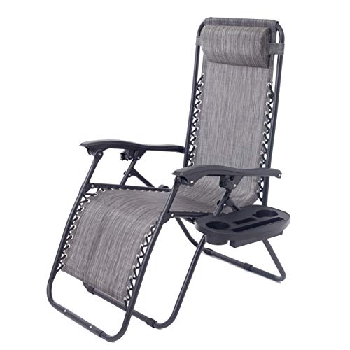 BTEXPERT Adjustable Steel Mesh Zero Gravity Lounge Chairs Outdoor Patio Recliner Beach Yard Garden with Pillow Utility Tray Cup Holder Gray Case Pack (Set of 2 pcs), Two Piece, Grey