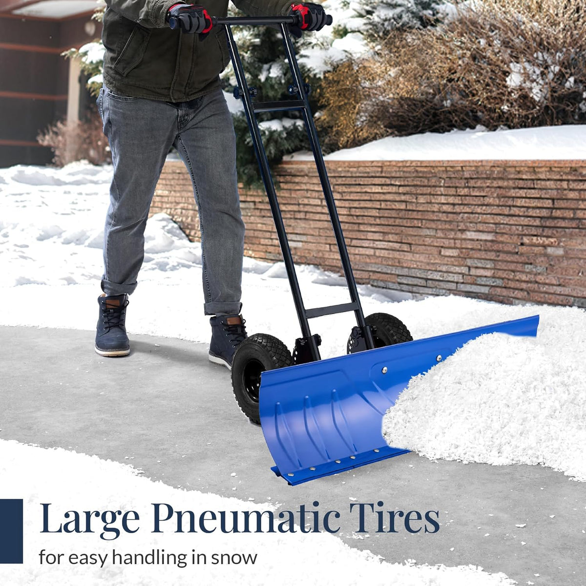 Best Choice Products 36in Galvanized Blade Heavy-Duty 2-Wheel Snow Pusher Hand Plow for Snow Removal w/Wheels, Adjustable Handle, Blade Angle - Black