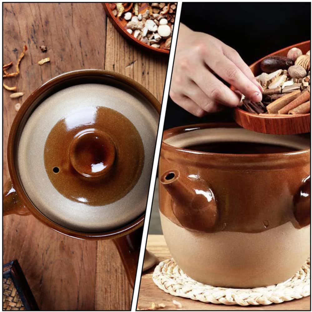 Traditional Chinese Medicine Casserole Retro Skillet Pottery Clay Chinese Medicine Pot Pitcher Teapot Stew Pot Ramen Gift,001,25x19cm (1 22x17.5cm)