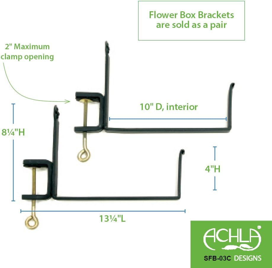ACHLA DESIGNS Copper Plated Large Flower Box with Black Railing Clamp Brackets, 35.5 Window Box Planter