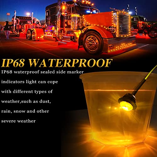 ALFU 20pcs Amber 3/4 12V Round LED Side Marker Clearance Lights Tail Light Front Rear Signal Marker Indicators Waterproof for Sealed Flush Mount Bulbs Boat Lorry Truck Pickup Bus Signal Lamp Camper