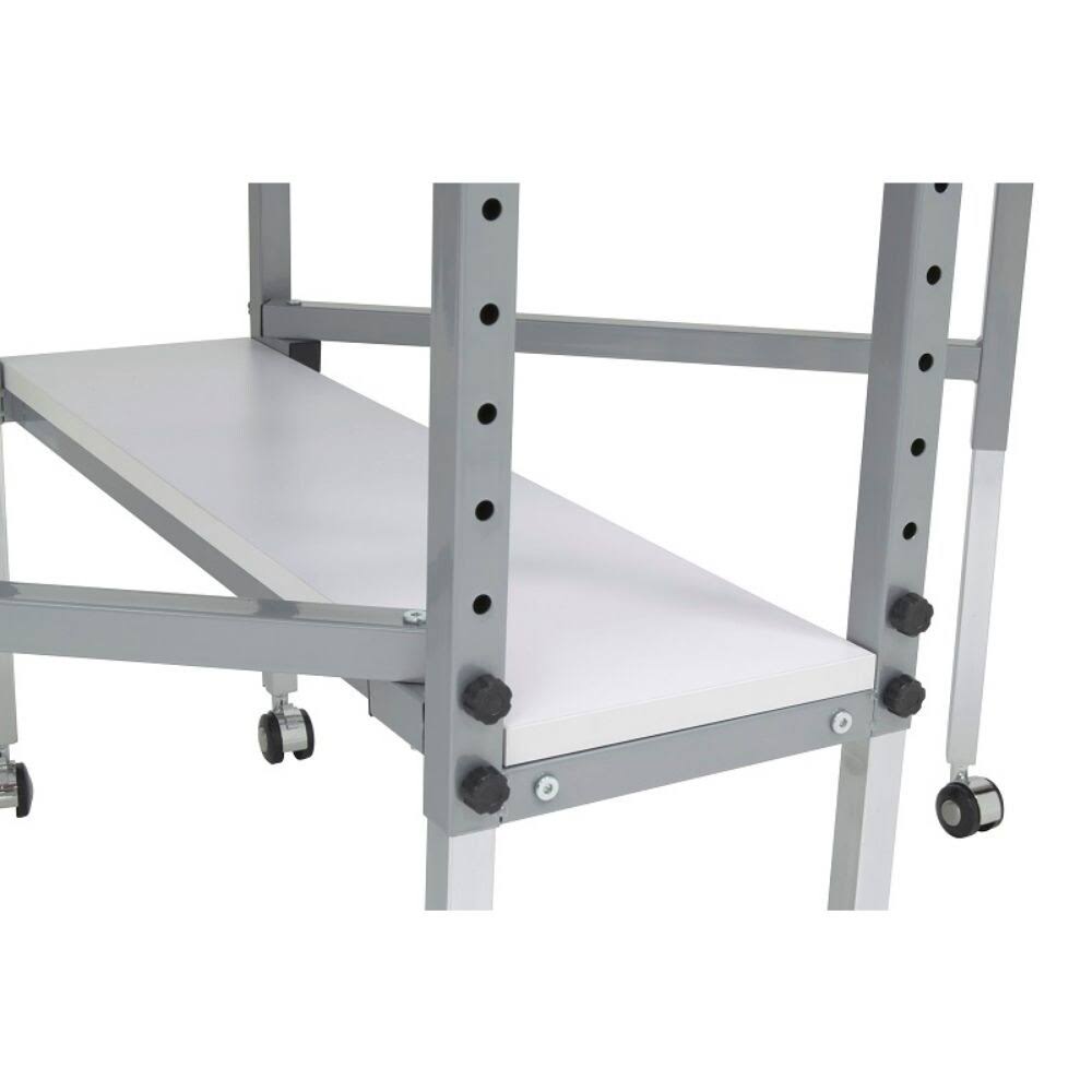 Sew Ready Mobile Folding Height Adjustable Quilting Fabric Cutting Table with Sewing Board Grid and Storage in Silver/White Top