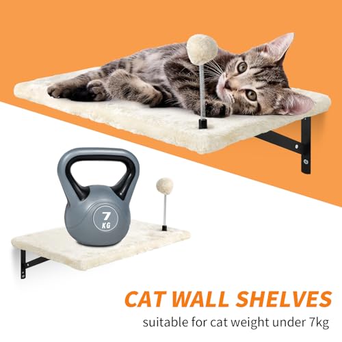Wall-Mounted Cat Climber Set with Climbing Shelves, Perches, Bridge,Hammock,Scratching Board & Ball - 7 Pcs Wood Indoor Cat Furniture for Kittens Play (Beige)