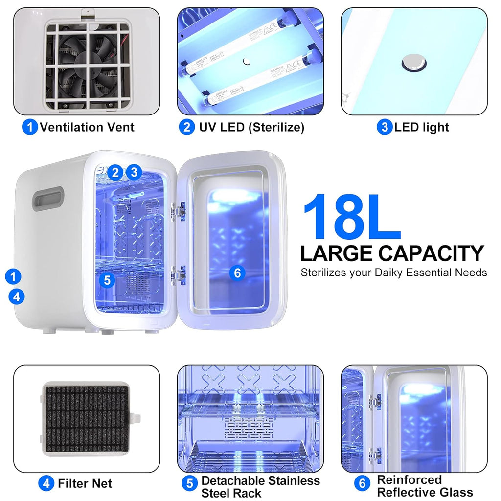 Baby Bottle Sterilizer and Dryer, 18L UV Light Sanitizer Box Kills Up to 99.9% of Bacteria & Viruses, Clinically Proven 360 Degree Sterilizer for Newborn Feeding Bottles, Home Disinfection, BPA-Free