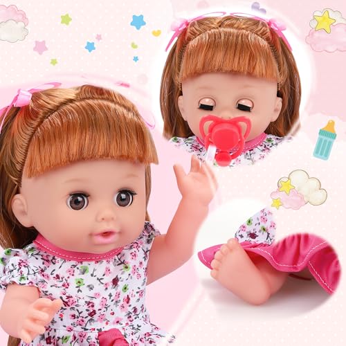 Baby Doll Toys Set, 14 Doll Toys, 25Pcs Dolls Care Toy Playset, Toddlers Toy Doll Set Incl Cradle Crib, High Chair, Milk Bottle, Pacifier, Diaper, Baby Gift for Age 3 4 5 6+ Years Old Girls Boys