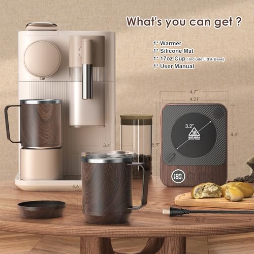 Coffee Mug Warmer & Mug Set for Desk, Electric Coffee Cup Warmer with 16oz Heated Mug, Smart Coffee Heater with Auto Shut Off for Office/Home, Christmas/Birthday/Coffee Gifts for Men & Women,Black