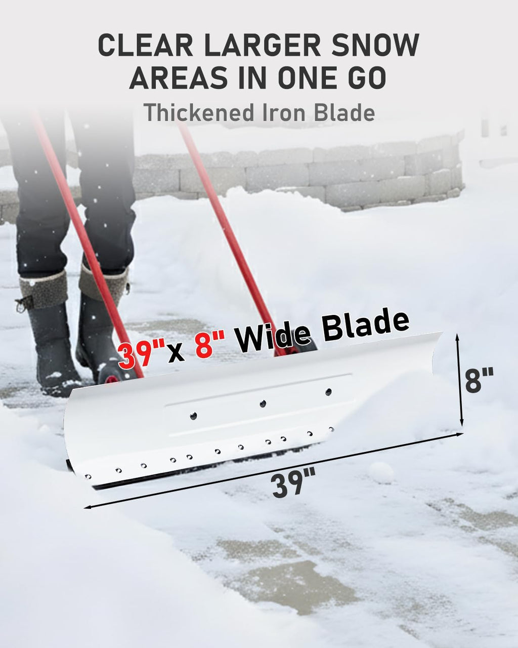 Outvita Snow Shovel with Wheels, 29 Wide 18 Long Snow Plow Shovel Angle & Height Adjustable Padded Handle Efficient Snow Clean Tool for Driveway or Pavement (Yellow)
