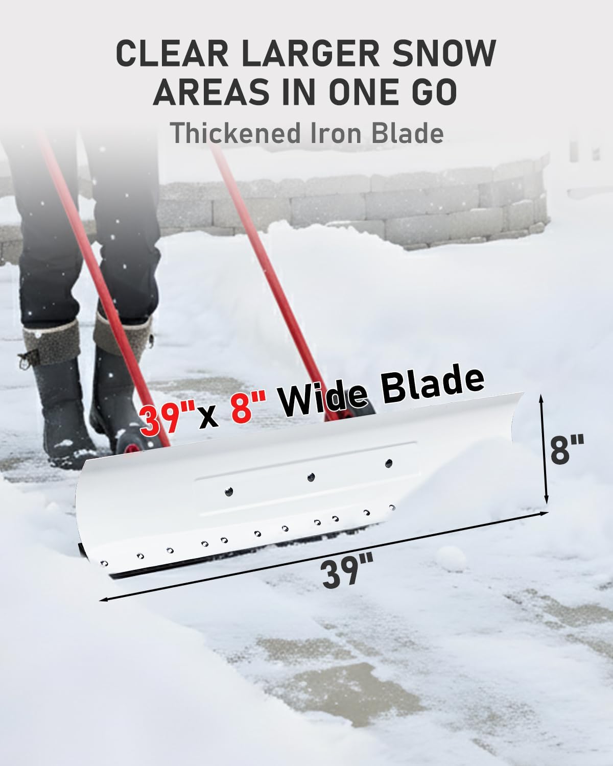 Outvita Snow Shovel with Wheels, 29 Wide 18 Long Snow Plow Shovel Angle & Height Adjustable Padded Handle Efficient Snow Clean Tool for Driveway or Pavement (Yellow)