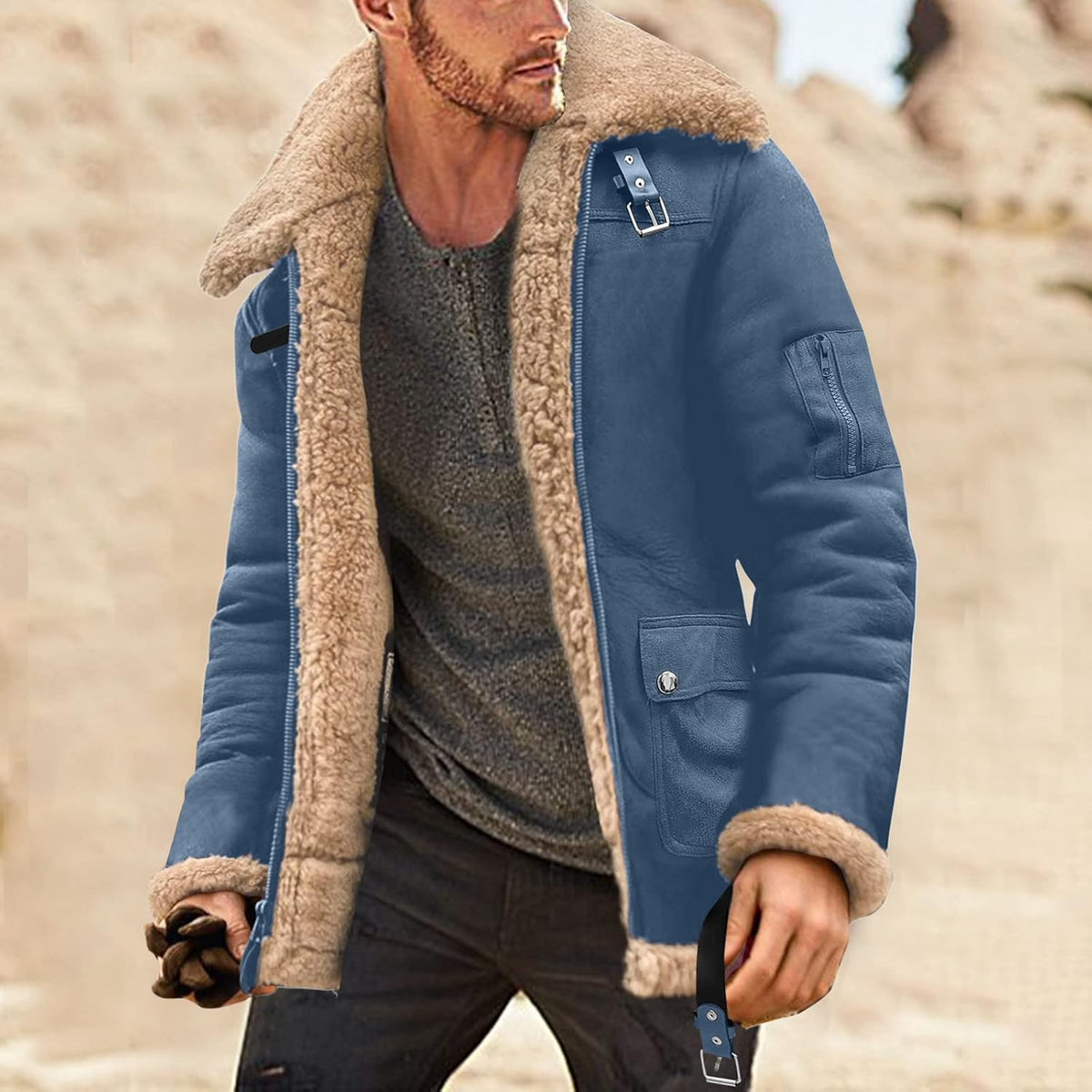 Leather Jackets for Men Motorcycle Biker Jacket Winter Warm Turn-Down Collar Coat Hunting Trench Coats Casual Outdoor Clothes