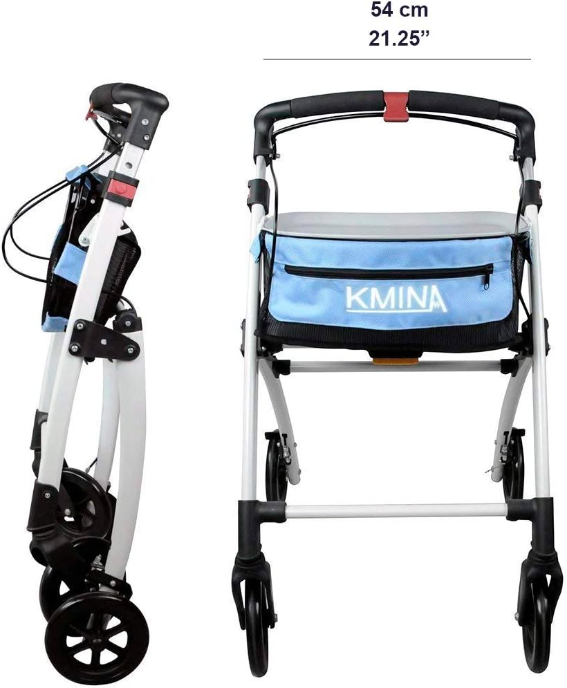 KMINA PRO - Lightweight Rollator Walker, Rollators for Seniors Lightweight, Walker Senior, Folding Rollator Walkers for Seniors, 4 Wheel Walker, Narrow Walkers for Seniors, Indoor Rollator, Black.