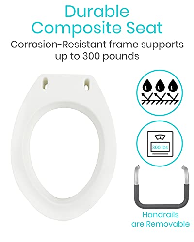 Vive Toilet Seat Risers for Seniors (Raised with Handles) Grab Bar Seat for Seniors - Options for Elongated & Standard Bowls - Elderly Handicap Medical Hip Replacement Surgery Lift, Easy Clean, White