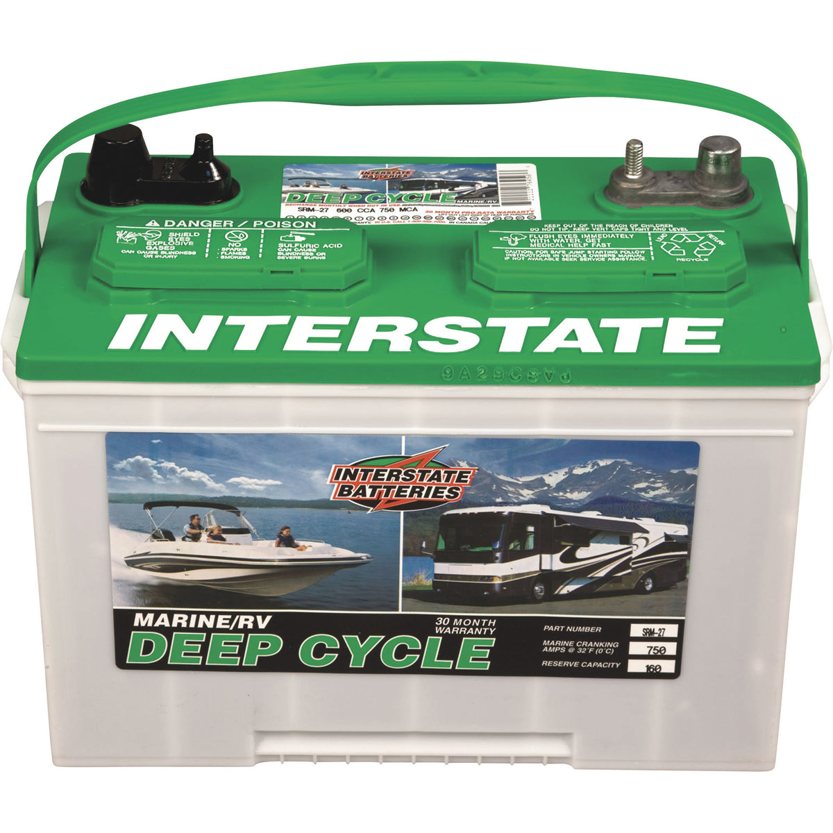 Marine Batteries Interstate Batteries Marine/RV Deep Cycle Battery, Group Size 27M, 12 Volt, Sealed Lead Acid