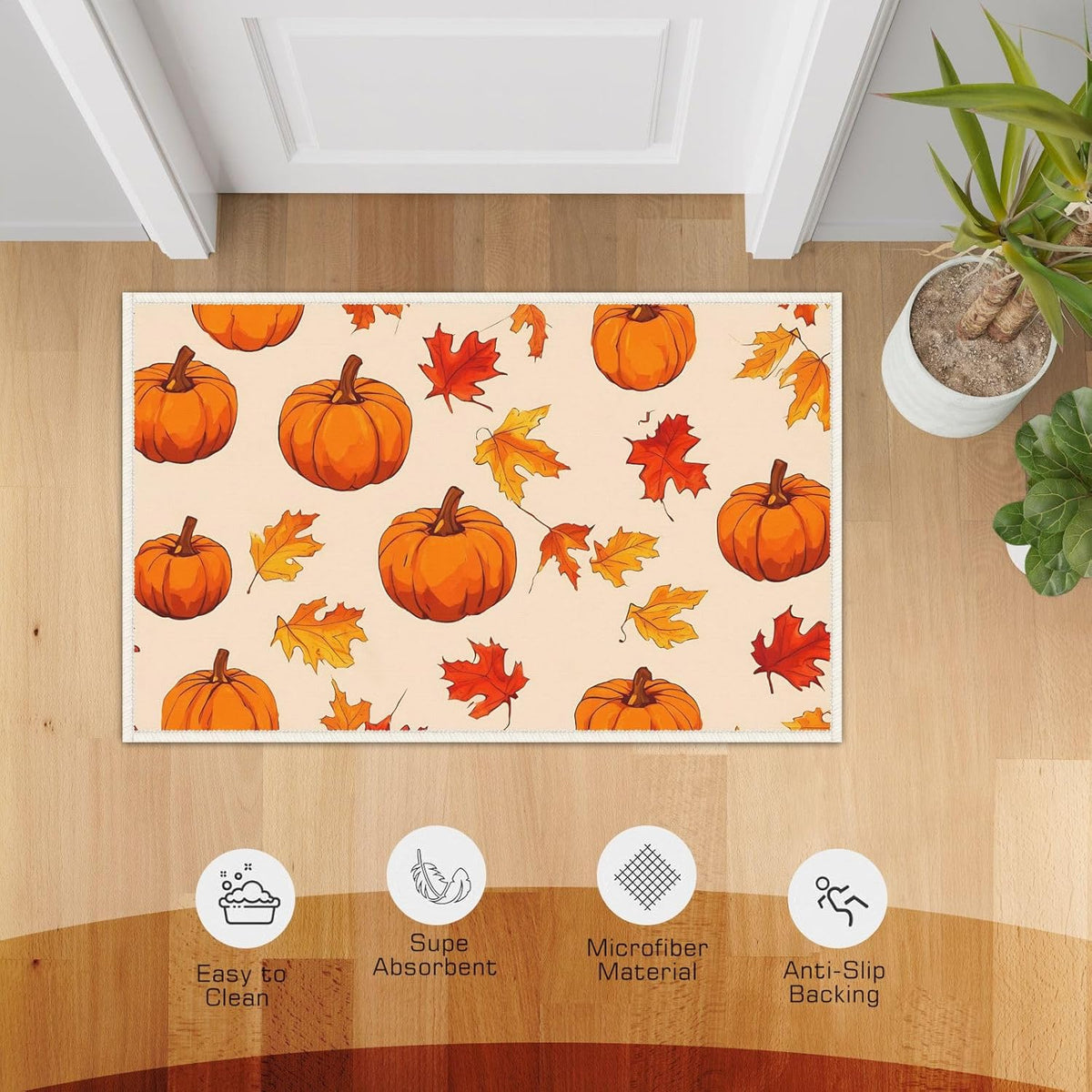 Washable Vibrant Color Fall Pretty Welcome Door Mat 19.7x31.5in - Adorable Pumpkins Entrance Mat Multifunctional Versatile Indoor Door Mat - for Backyard Garage Yard Indoor Deco