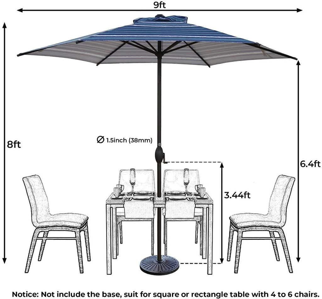 Abba Patio 9-Feet Patio Umbrella Outdoor Market Table Umbrella with Push Button Tilt and Crank, Turquoise Striped