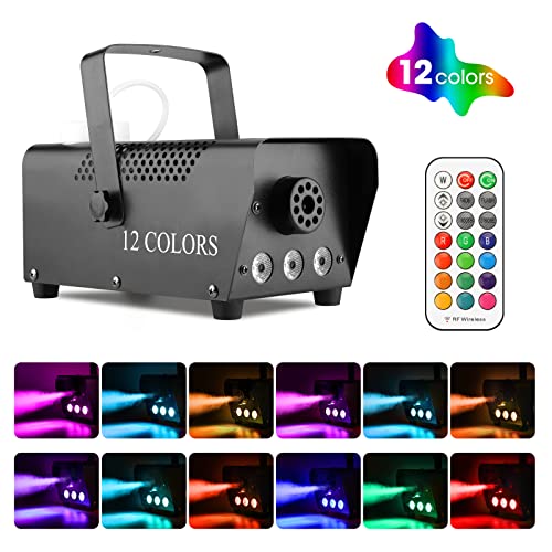 Fog Machine - Smoke Machine with 12 Colorful LED Lights Effect, 2000CFM Smoke Machine Fog Halloween with Wired and Wireless Remote Control, Ideal for Outdoor, Wedding, Parties, and DJ Stage