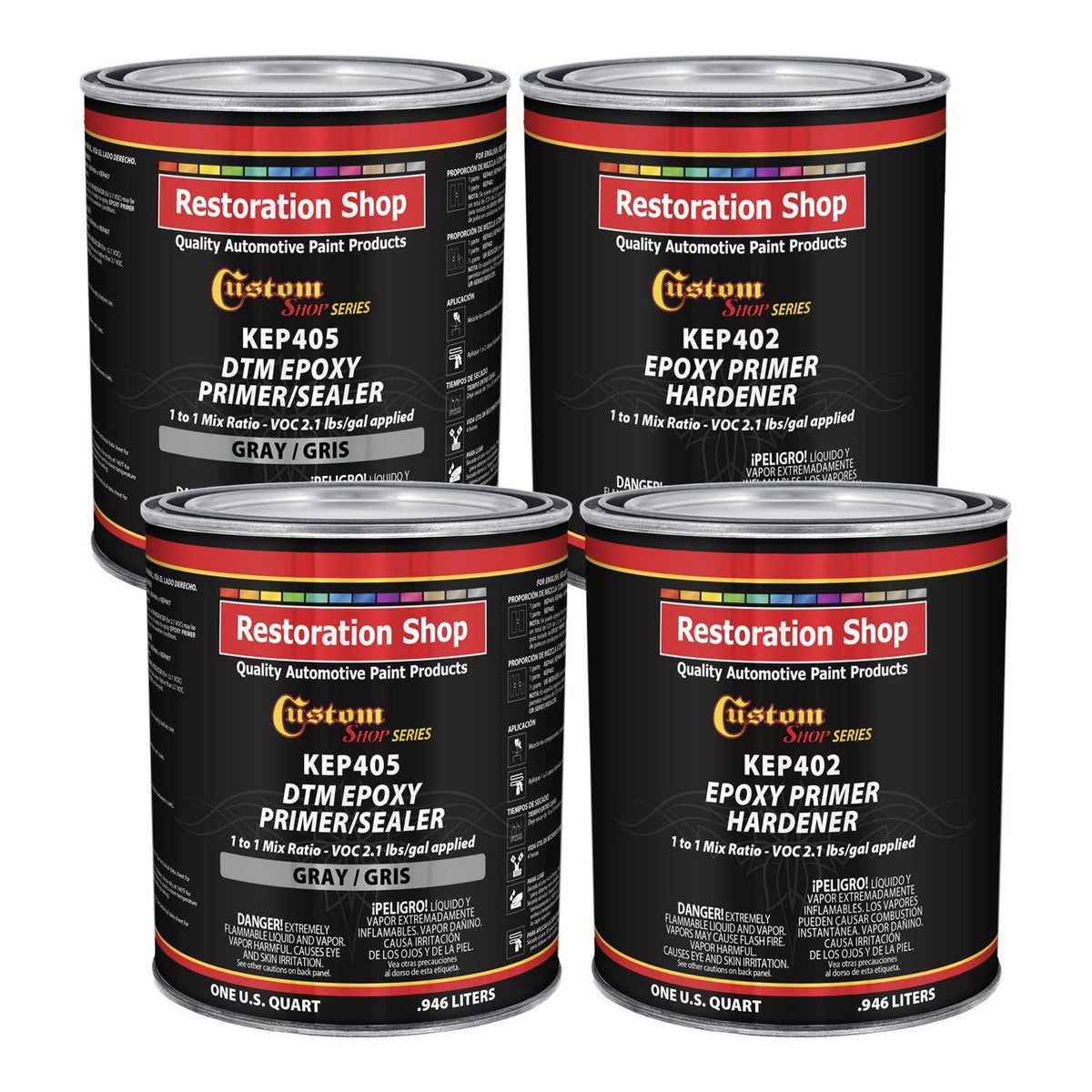 Custom Shop - Gray Epoxy Primer/Sealer 2.1 VOC (Gallon Kit) Anti-Corrosive DTM High-Performance Primer for Automotive and Indust