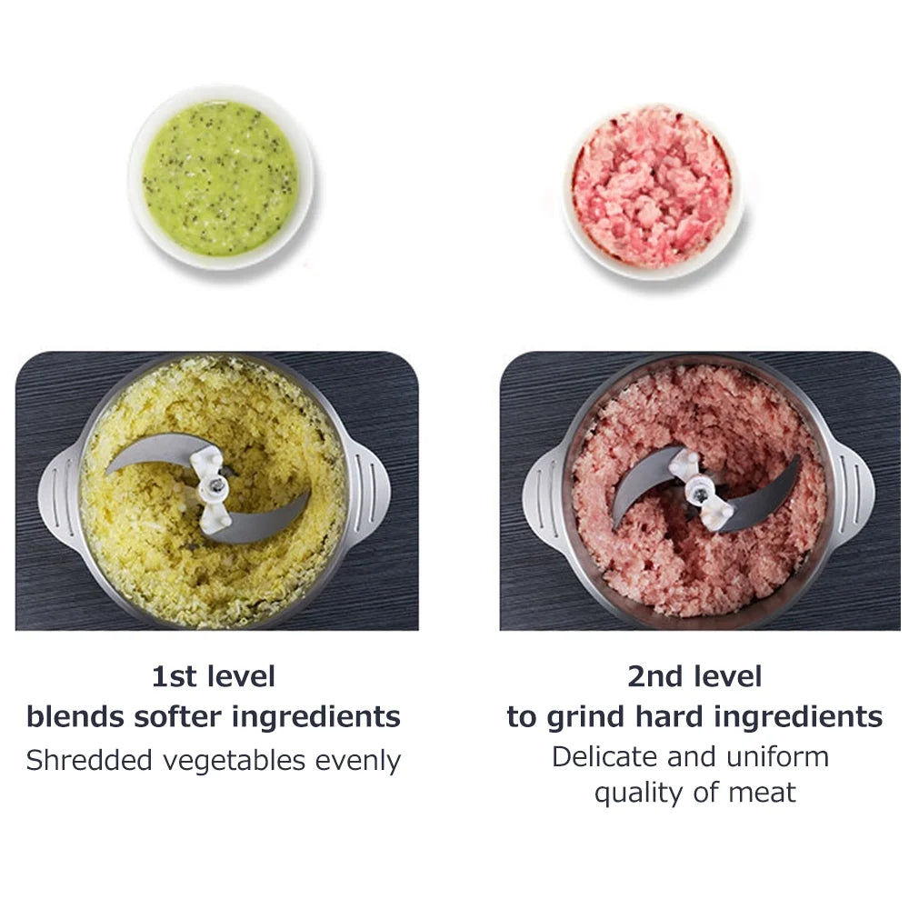 Homgeek Electric Meat Grinder - 2L Large Capacity, Stainless Steel, 2 Speed Settings, 250W High Power - Ideal Kitchen Cooker Blender for Household Use