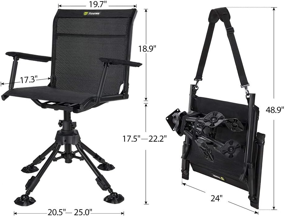 TIDEWE Hunting Chair with Seat Cover, 360 Degree Silent Swivel Blind Folding Chair, 4 Legs Adjustable Height Hunting Seats with Armrest, Portable Comfortable Stable Ground Hunting Chair