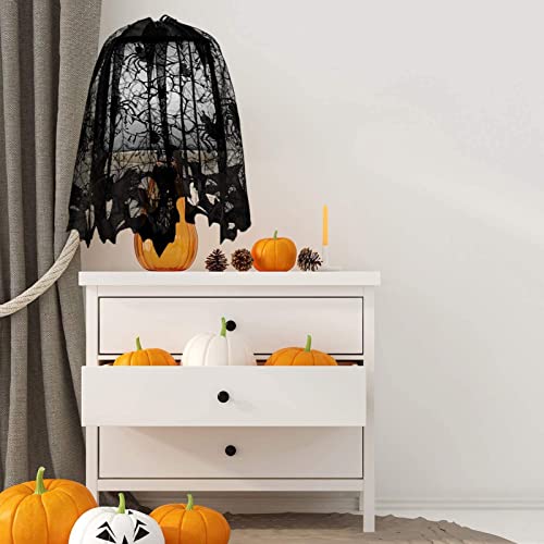 Halloween Decorations Sets,Fireplace Mantel Scarf,Round Spider Table Cover,Lace Table Runner and Cobweb Lampshade,80 Pcs 3D Bat for Party Decors