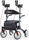 OasisSpace Upright Walker with Seat - Up Walker with Padded Armrest & Stand Up Handles, Ultra Folding Stand Up Rollator Walker for Seniors with 10?? Front Wheels