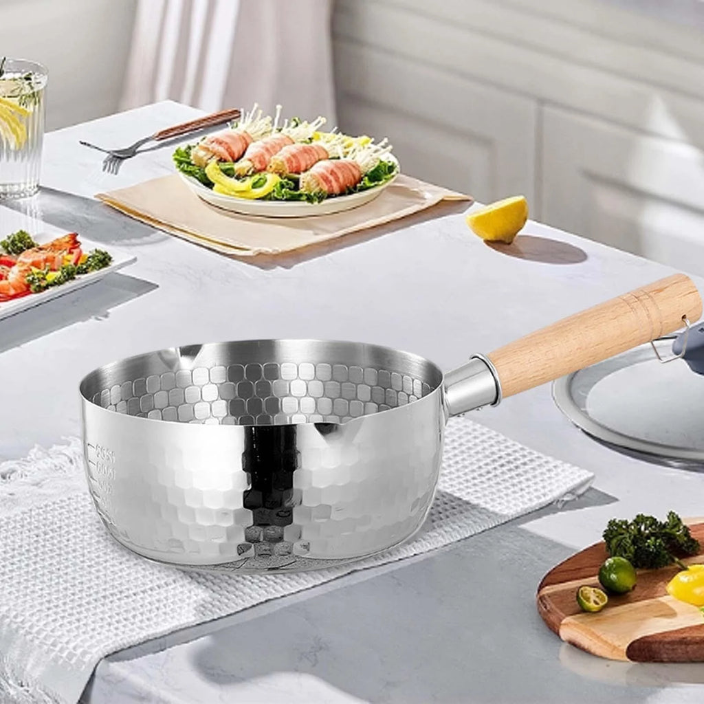 CUTICATE Japanese Saucepan Sauce Pan Universal Stoves Noodles Pasta Long Handle Stovepot Cooking Pot for Hiking Indoor Outdoor Camping 18cm