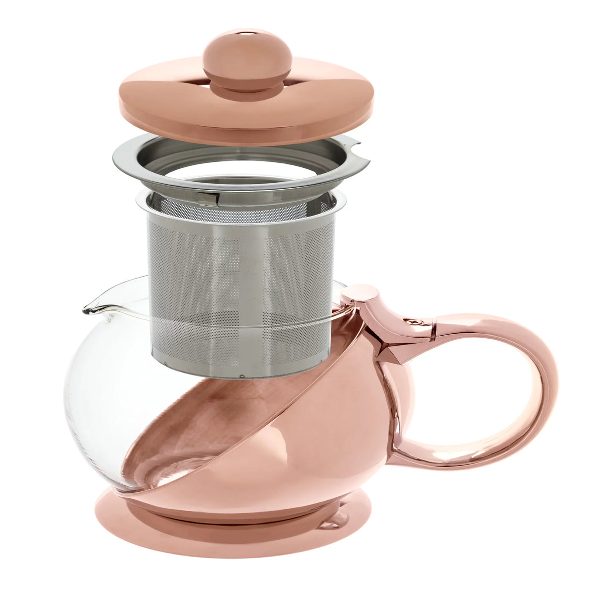 Pinky Up Rose Gold Wrapped Teapot - Tea Clear Glass Pot with Infuser Strainer and Tea Kettle for Loose Tea, 24 Oz