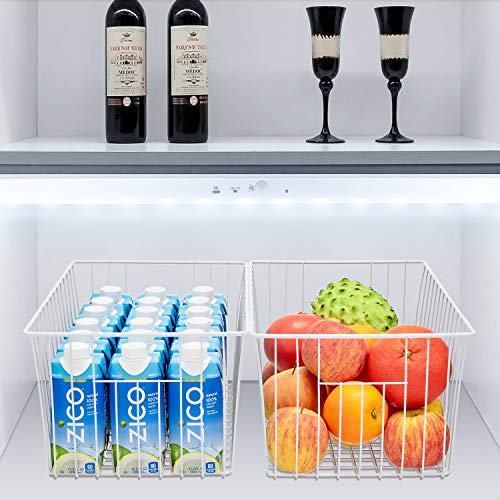 Freezer Wire Baskets, Kitchen Storage Organizer Bins for Chest and Upright Freezer, Refrigerator Dividers Containers with Handles - Pearl White (3)