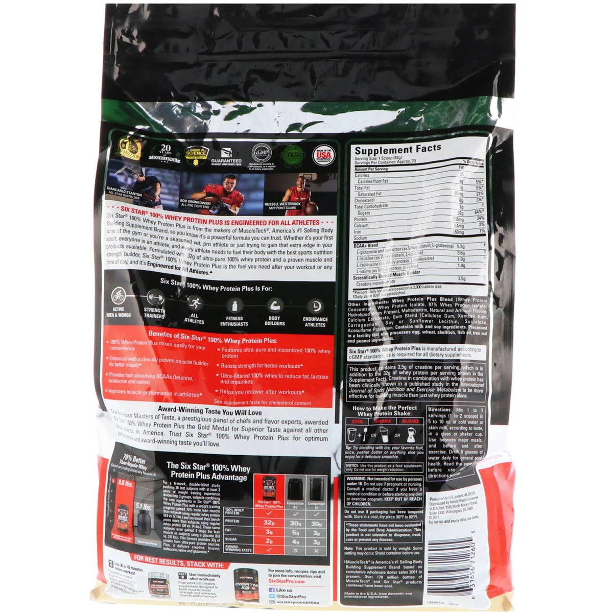 Six Star Pro 100% Whey Protein Plus Vanilla Cream 8 lbs.