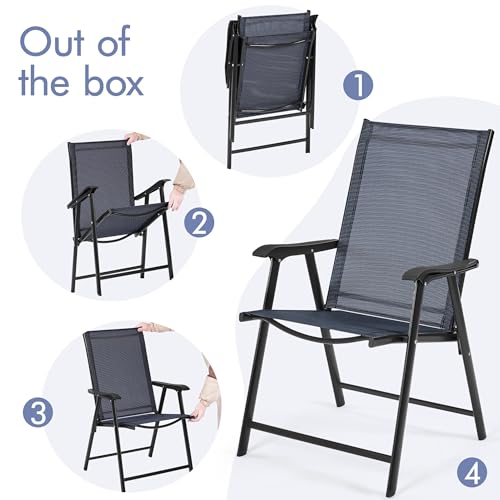 Yaheetech Patio Dining Chairs Set of 4 with Armrests, Outdoor Folding Chairs with Metal Frame and Backrest for Lawn, Garden, Yard and Poolside, Black